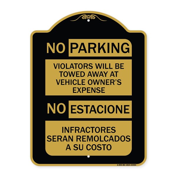 Signmission No Parking Violators Will Be Towed Away at Vehicle Owners Expense No Estacione Infra, BG-1824-23594 A-DES-BG-1824-23594 - main